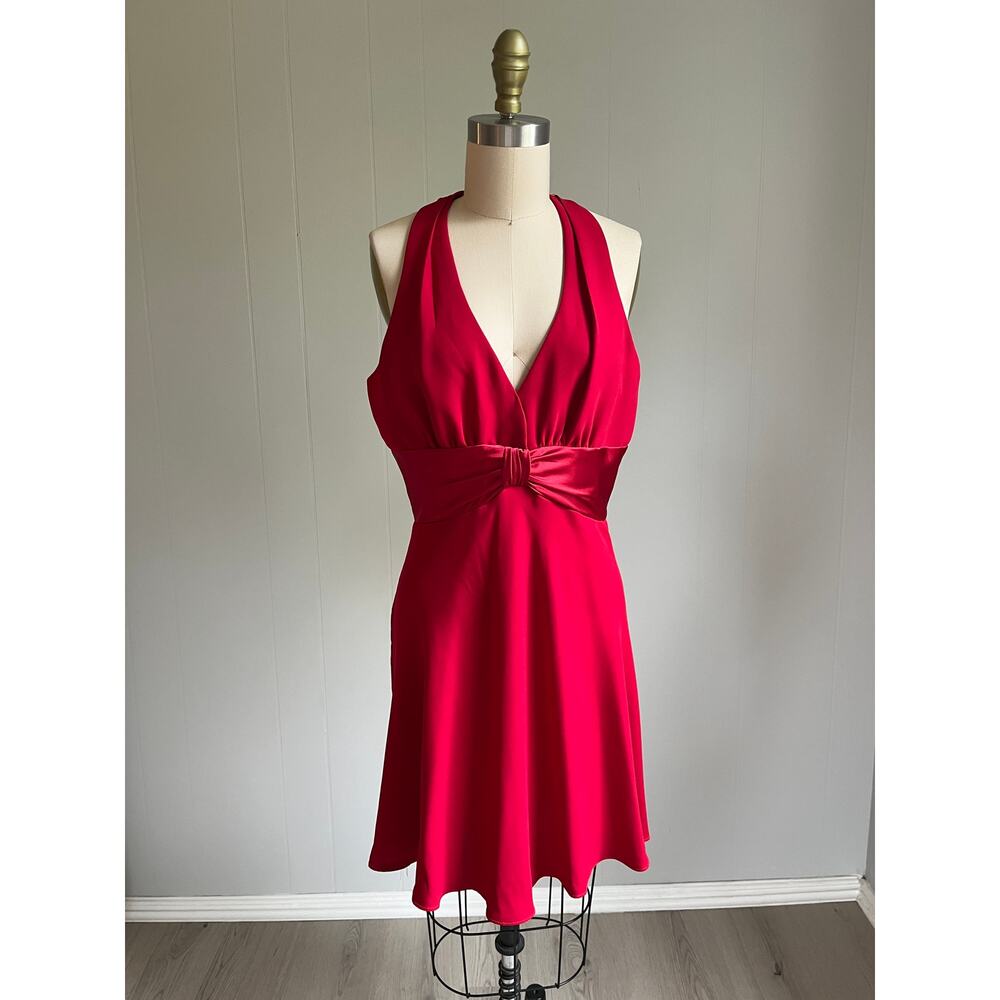 Vintage Y2K Red‎ Empire Waist Cocktail Dress 8 Vamp Vixen Whimsigoth Babydoll - Picture 2 of 13